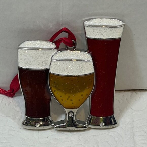 Christmas Beer Glasses Collectible Ornament w/European Crystal Holiday 2.5"x3" - Picture 1 of 10